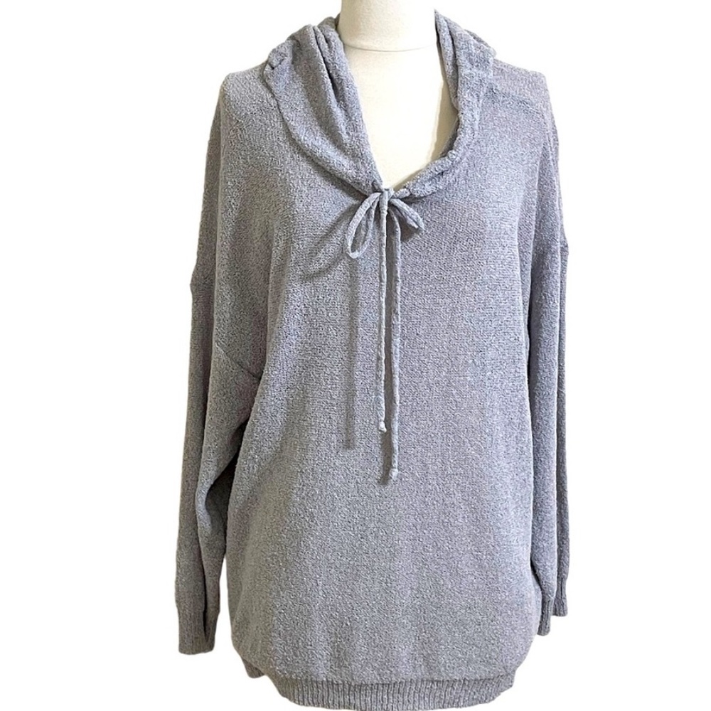 POL Womens Gray Loose Weave Knit Slouchy Sweater Hoodie Size Medium